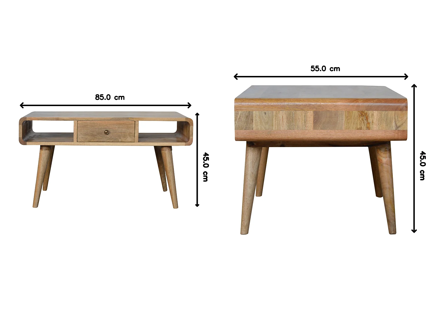 Artisan Furniture Solid Wood Curved Oak-ish Coffee Table, Beige, 2 Drawers