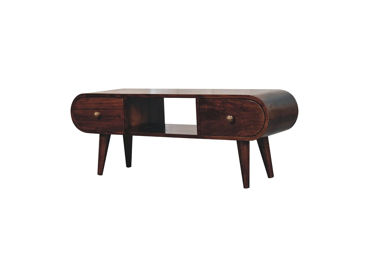Artisan Furniture  Solid Wood California Walnut Circular TV Unit, 2 Drawers & 1 Open Slot, Brown