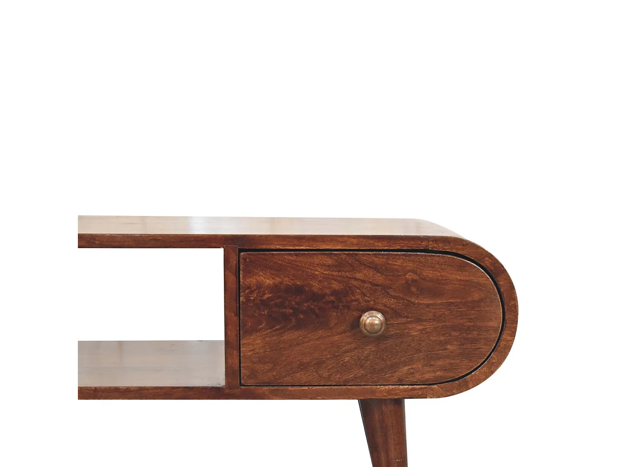 Artisan Furniture  Solid Wood California Walnut Circular TV Unit, 2 Drawers & 1 Open Slot, Brown