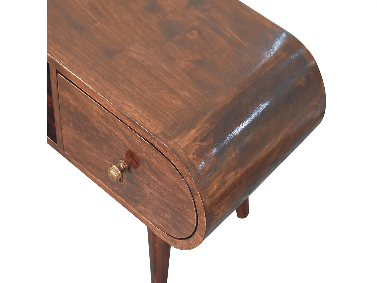Artisan Furniture  Solid Wood California Walnut Circular TV Unit, 2 Drawers & 1 Open Slot, Brown