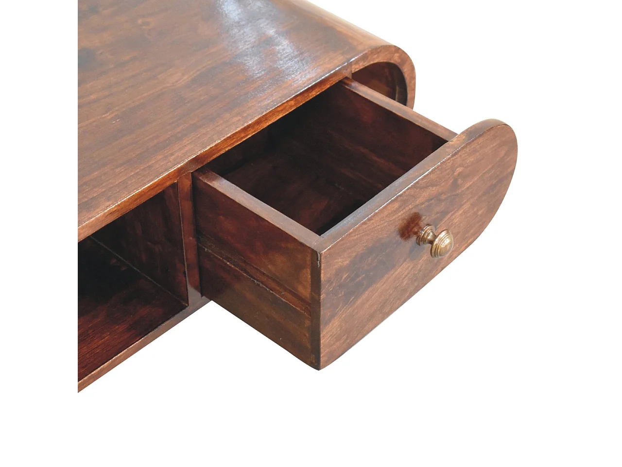 Artisan Furniture  Solid Wood California Walnut Circular TV Unit, 2 Drawers & 1 Open Slot, Brown