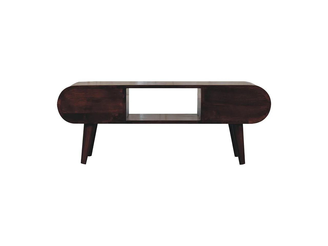 Artisan Furniture  Solid Wood California Walnut Circular TV Unit, 2 Drawers & 1 Open Slot, Brown