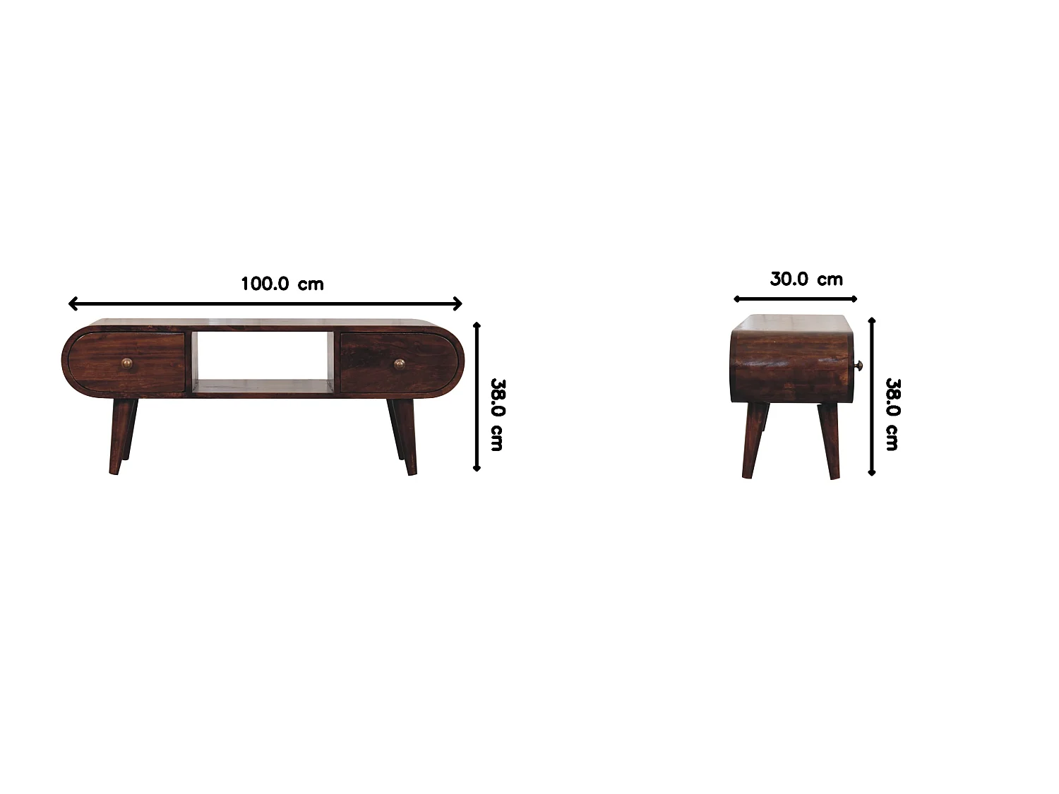 Artisan Furniture  Solid Wood California Walnut Circular TV Unit, 2 Drawers & 1 Open Slot, Brown