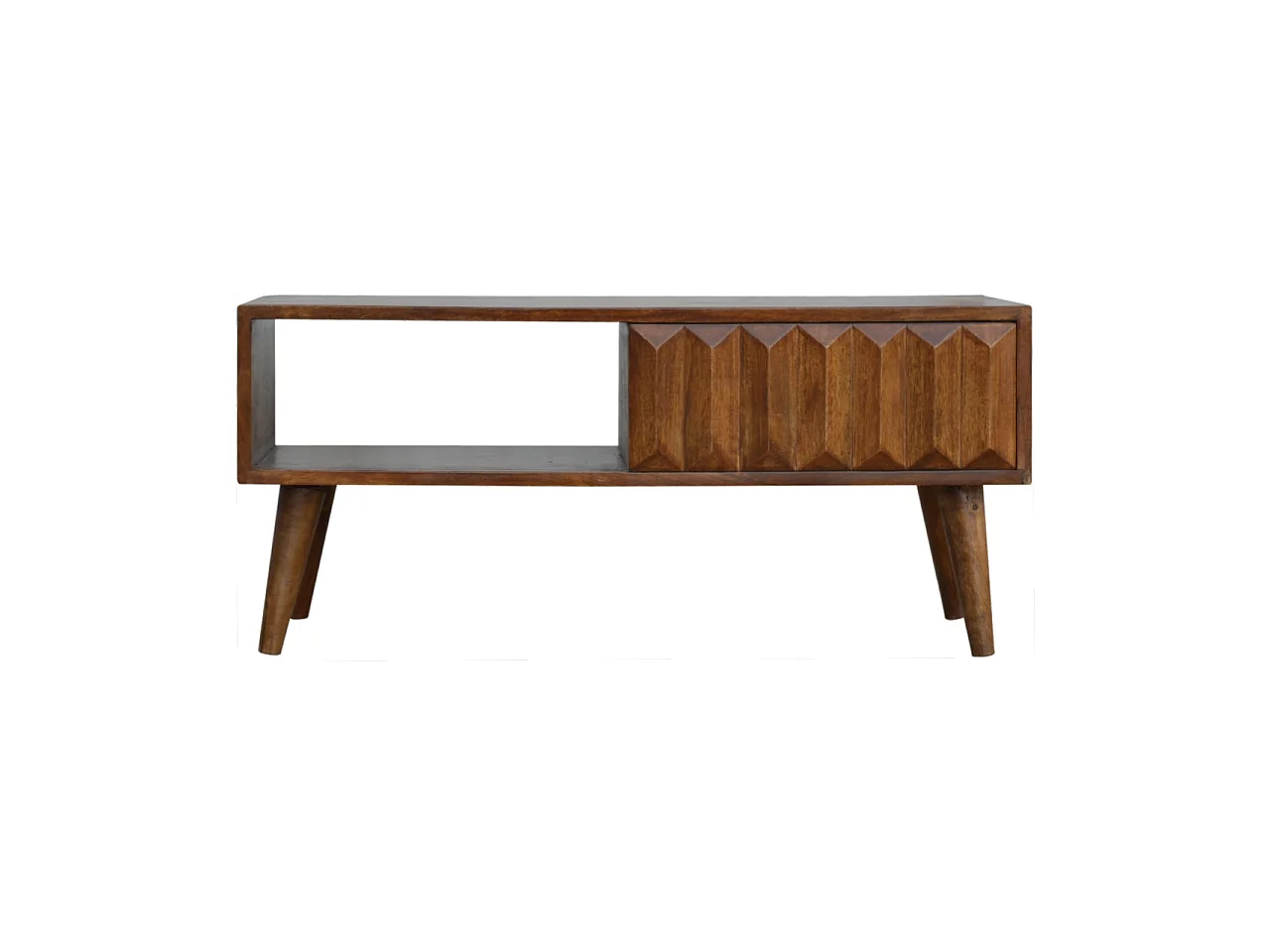 Artisan Furniture Solid Wood Chestnut Prism Sliding Media Unit, 1 Open Slot, 1 Side Sliding Door, Dark Brown