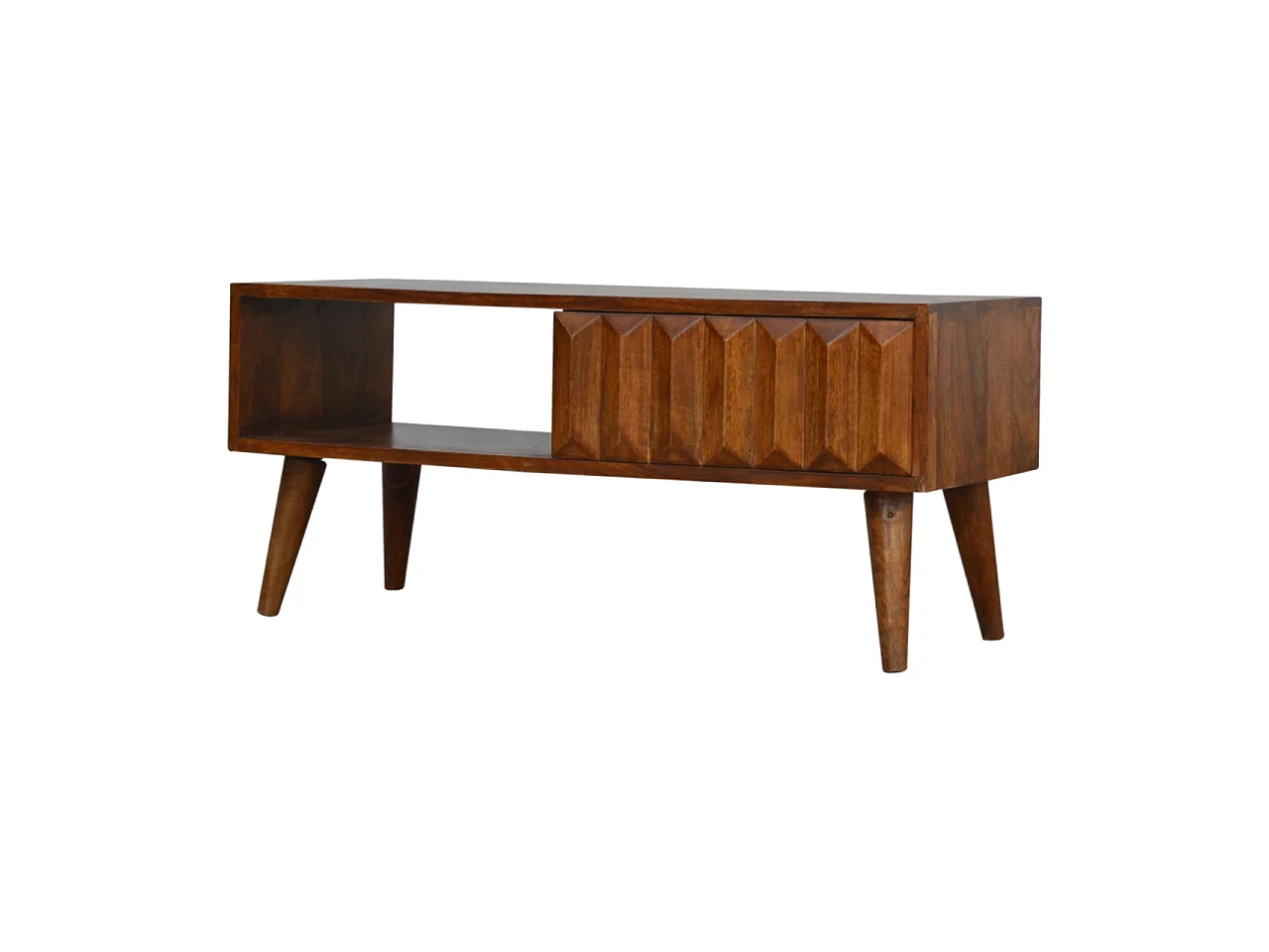 Artisan Furniture Solid Wood Chestnut Prism Sliding Media Unit, 1 Open Slot, 1 Side Sliding Door, Dark Brown