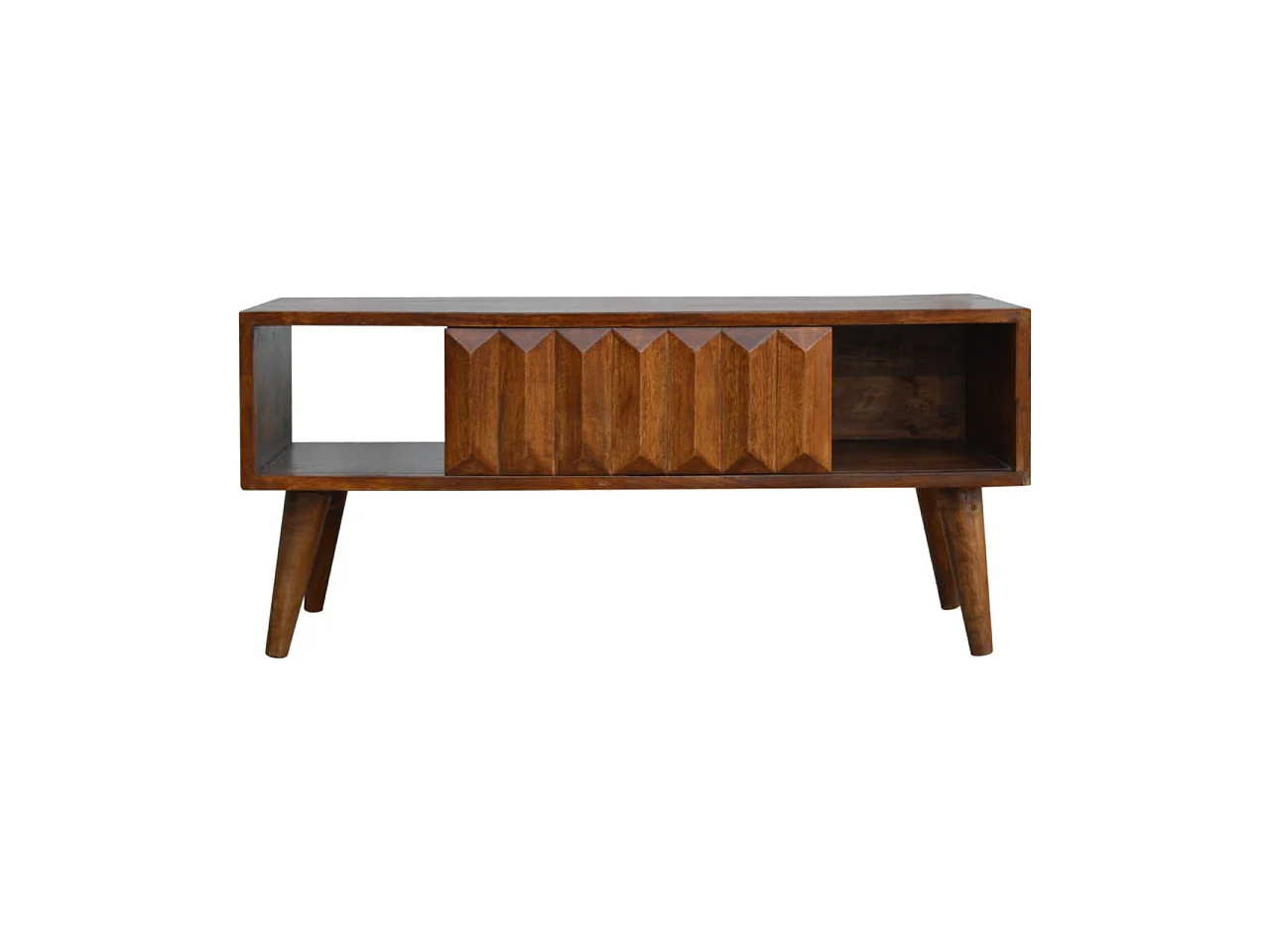 Artisan Furniture Solid Wood Chestnut Prism Sliding Media Unit, 1 Open Slot, 1 Side Sliding Door, Dark Brown