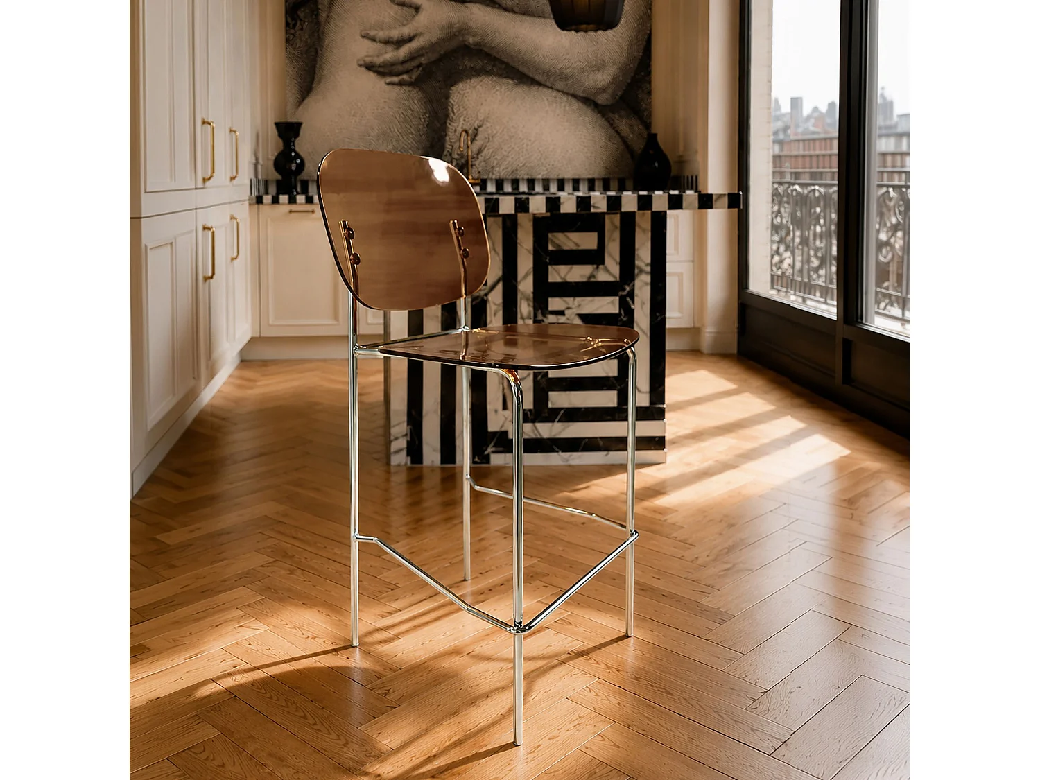 Now's Home - Lot De Deux Chaises  De Bar En Resine Acrylique écorce 49x42xht88 Glam