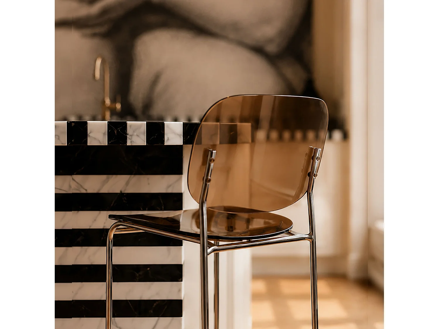 Now's Home - Lot De Deux Chaises  De Bar En Resine Acrylique écorce 49x42xht88 Glam