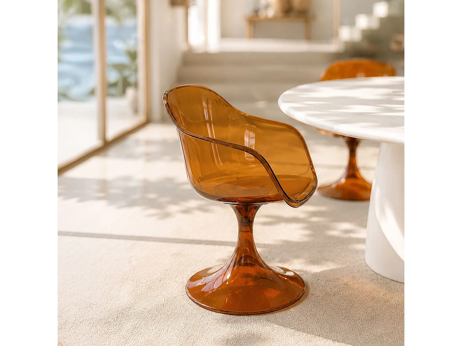 Now's Home - Lot De Deux Fauteuils De Table Resine Acrylique Ambre  62x53xht81 Glam