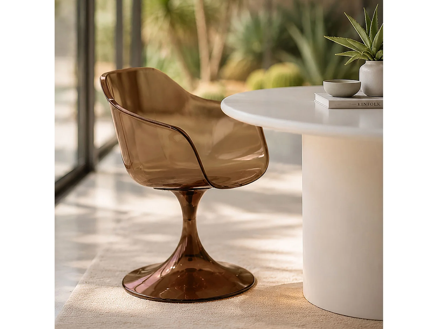Now's Home - Lot De Deux Fauteuils De Table Resine Acrylique Ecorce 63x53xht81 Glam