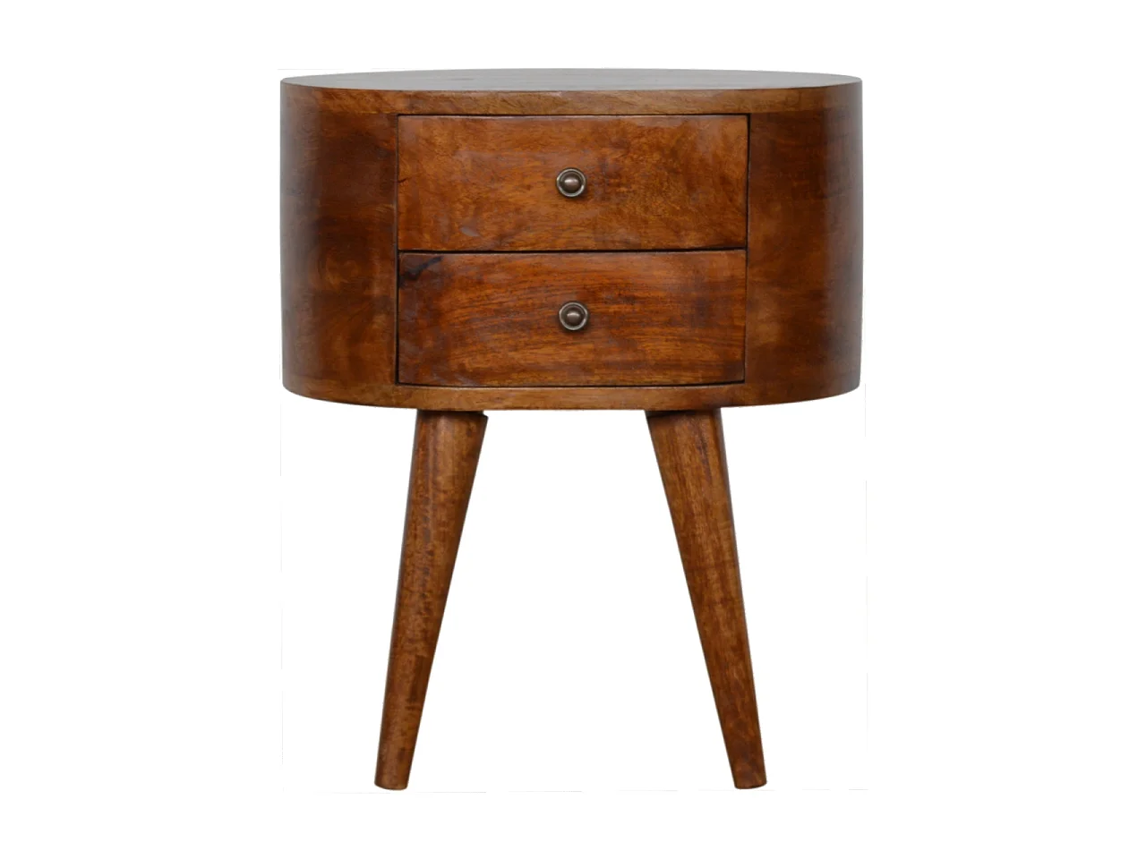 Artisan Furniture Solid Wood Chestnut Rounded Bedside Table, Dark Brown, 2 Drawers