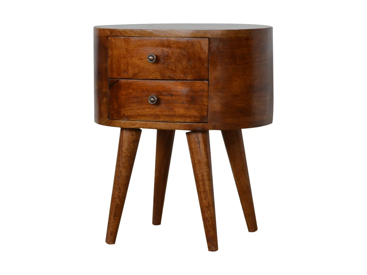 Artisan Furniture Solid Wood Chestnut Rounded Bedside Table, Dark Brown, 2 Drawers