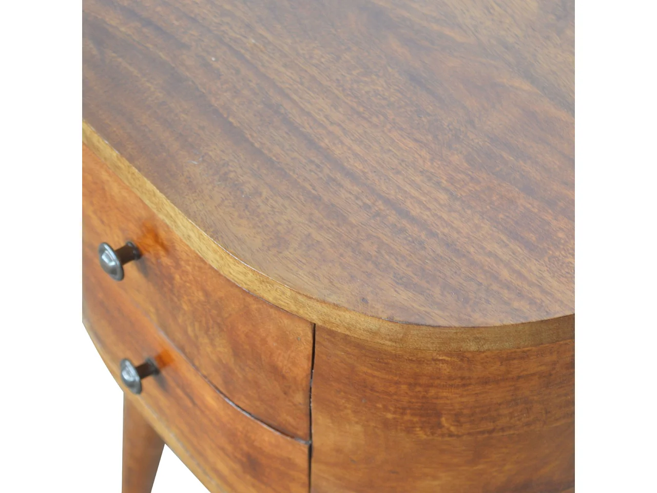 Artisan Furniture Solid Wood Chestnut Rounded Bedside Table, Dark Brown, 2 Drawers