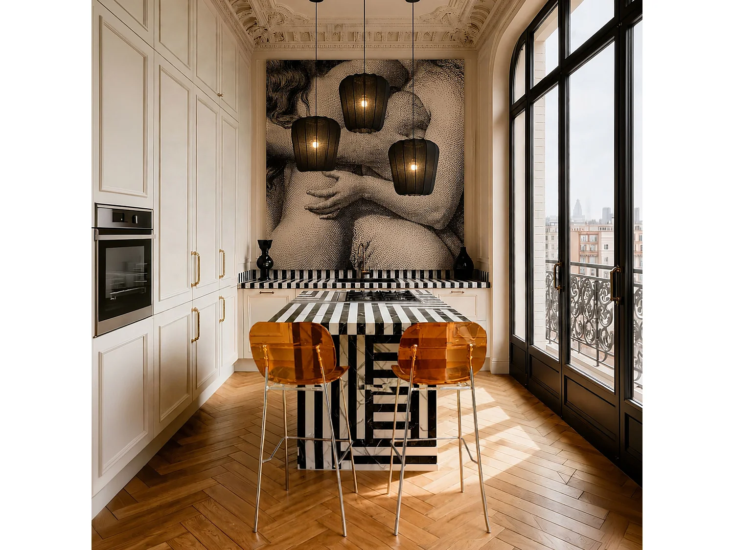 Now's Home - Lot De Deux  Chaises De Bar En Resine Acrylique Ambre 49x42xht88 Glam