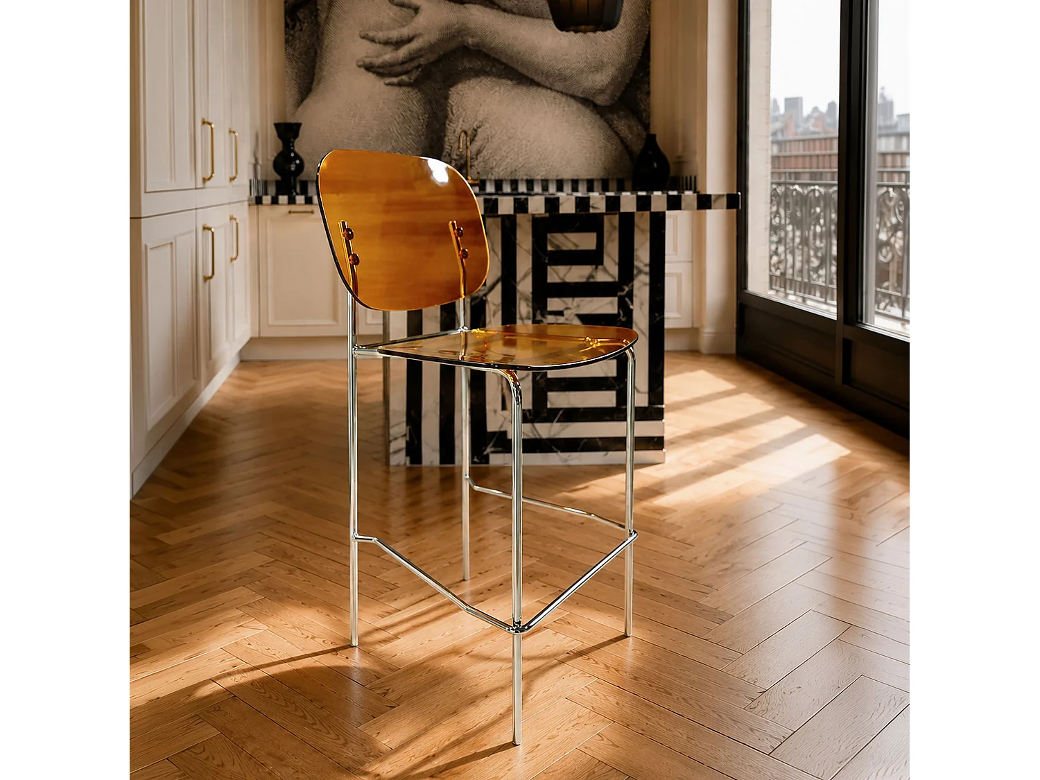 Now's Home - Lot De Deux  Chaises De Bar En Resine Acrylique Ambre 49x42xht88 Glam