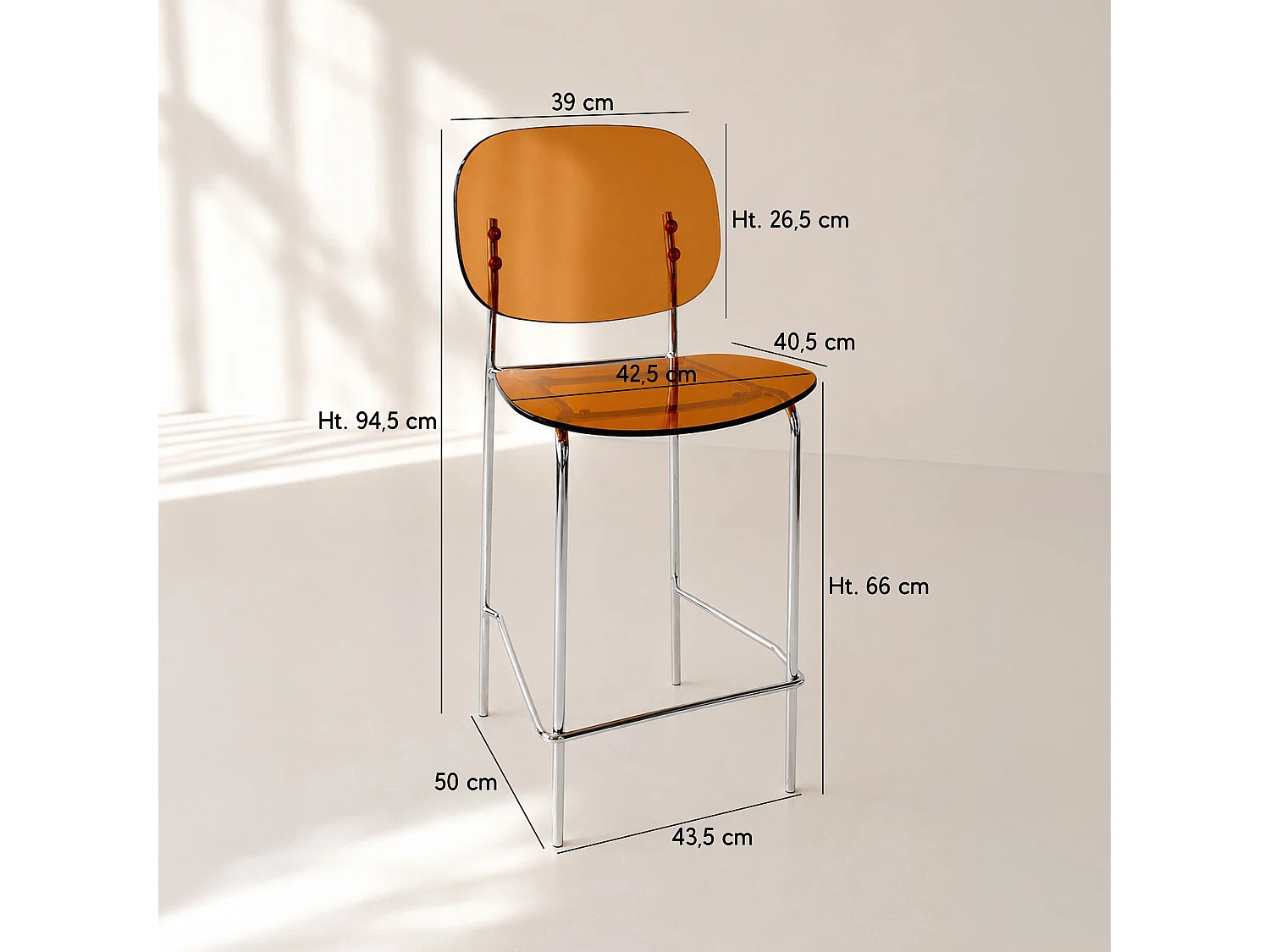 Now's Home - Lot De Deux  Chaises De Bar En Resine Acrylique Ambre 50x43.5xht94 Glam