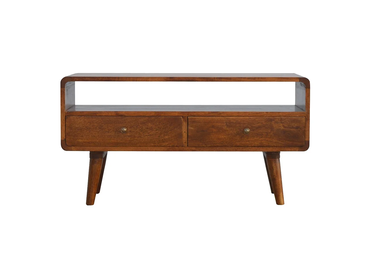 Artisan Furniture Solid Wood Curved Chestnut Media Unit, 2 Drawers, Dark Brown