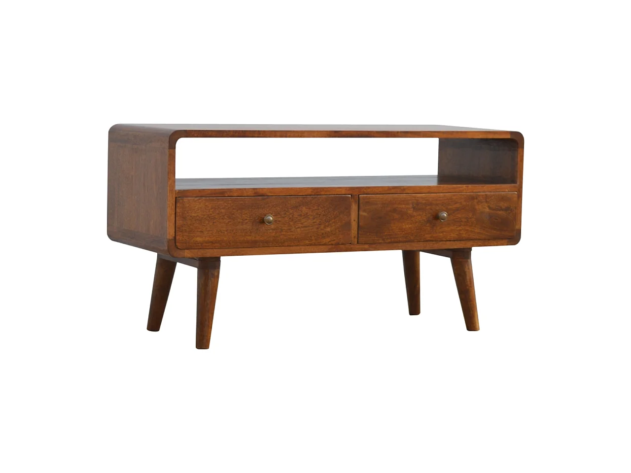 Artisan Furniture Solid Wood Curved Chestnut Media Unit, 2 Drawers, Dark Brown