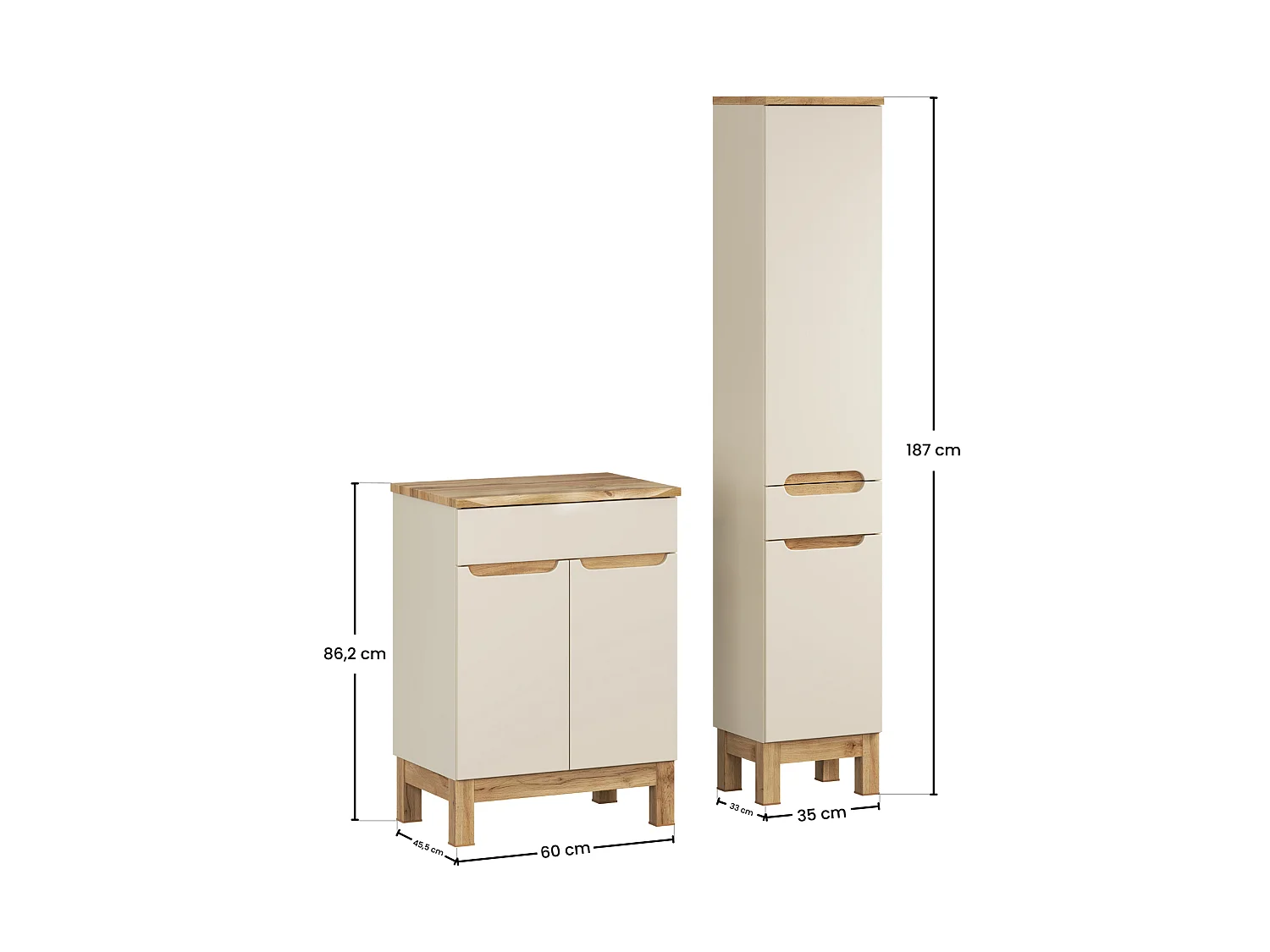 Ensemble de meubles Bali Cashmere 60cm avec plan de travail et armoire haute