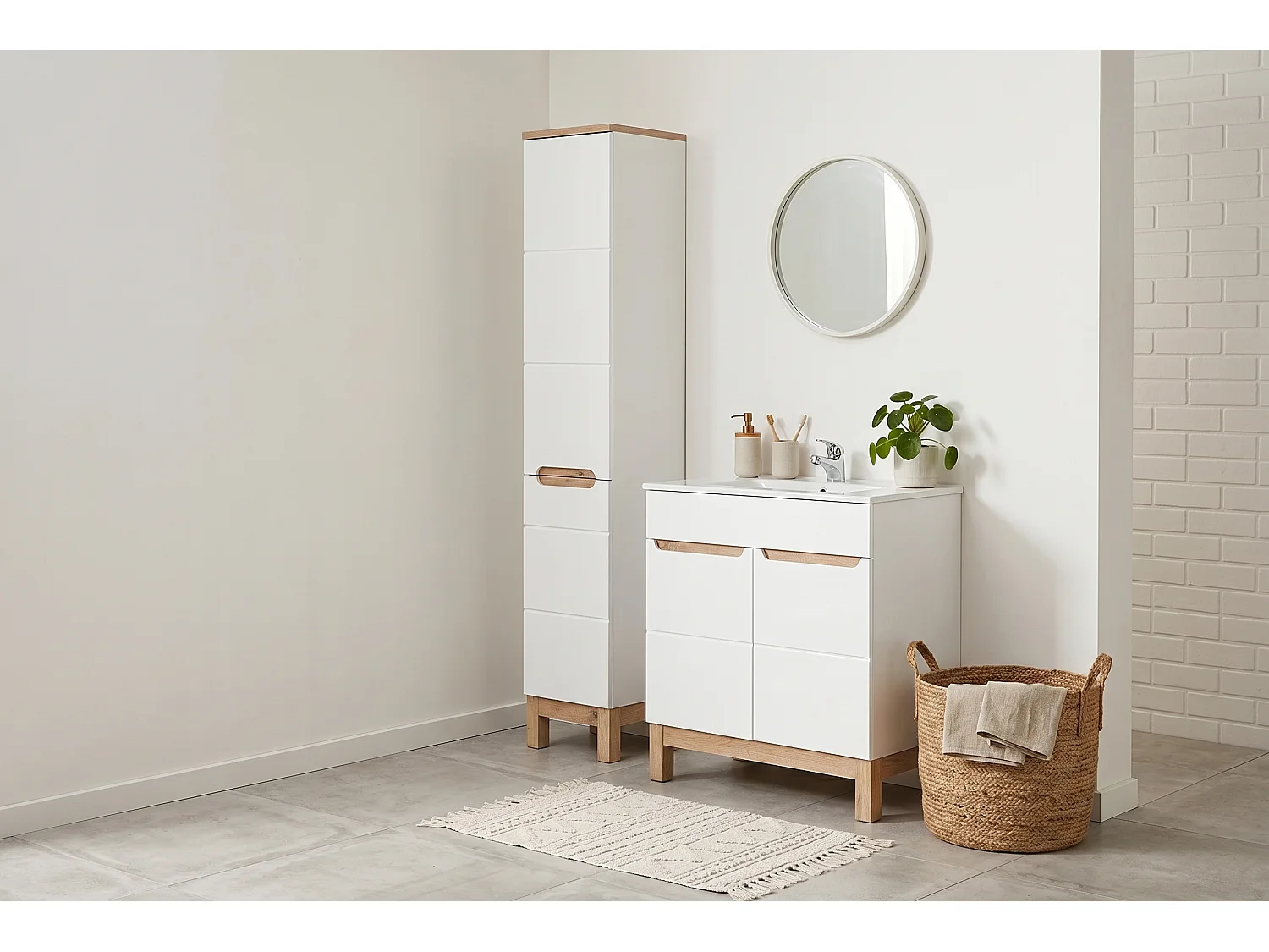 Set Bali White 80cm con lavabo e armadio alto