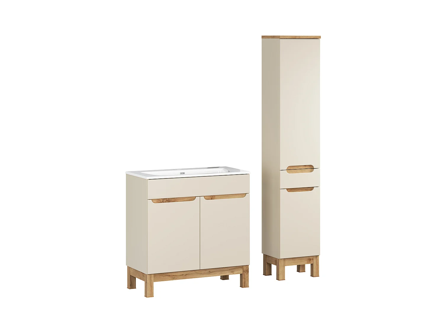 Conjunto de muebles de 80cm con lavabo SKY y armario alto - Bali Cashmere