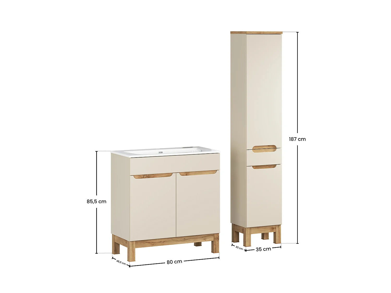 Conjunto de muebles de 80cm con lavabo SKY y armario alto - Bali Cashmere