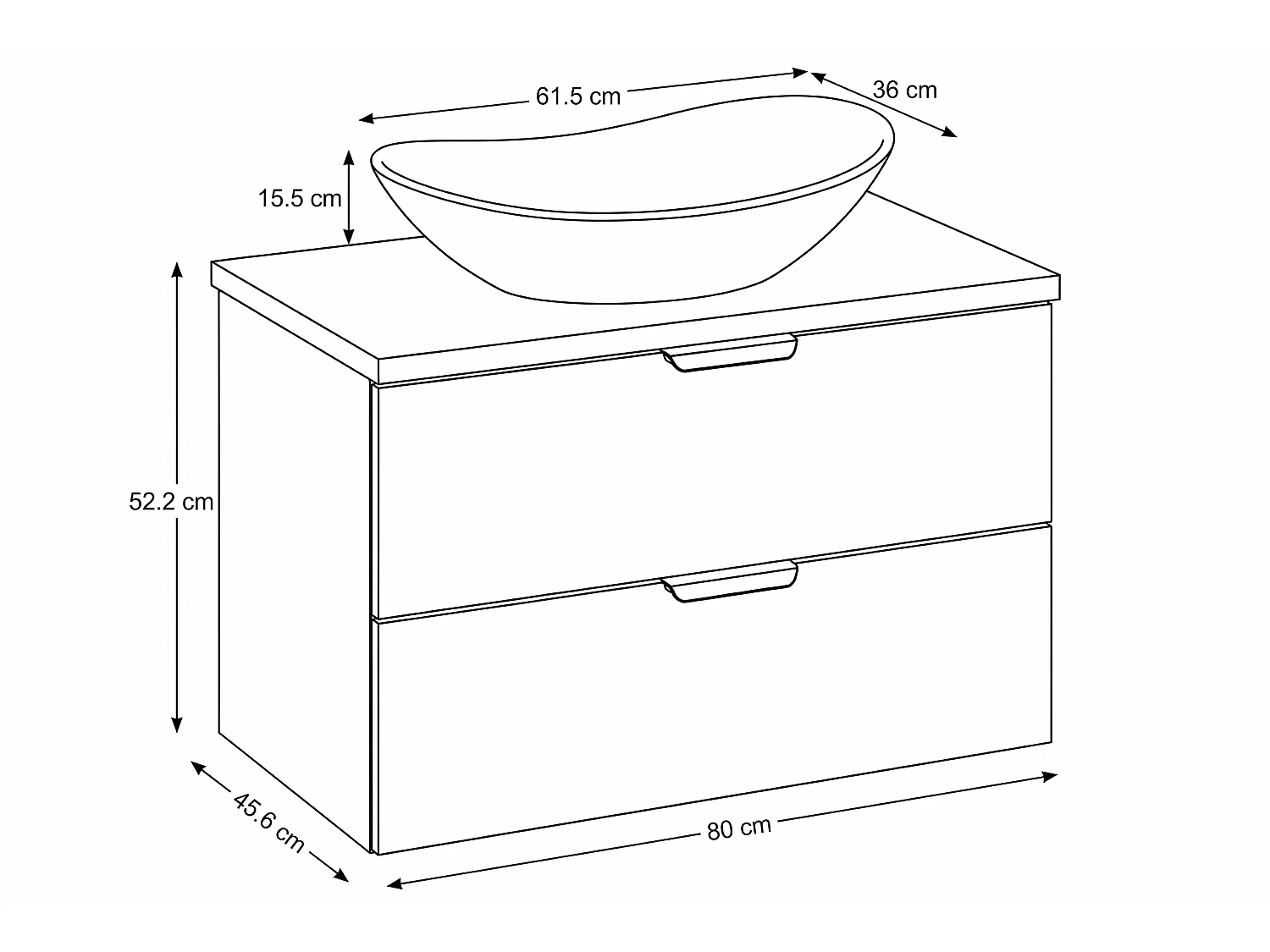 Meuble Olivo avec lavabo de 80 cm et plan de travail
