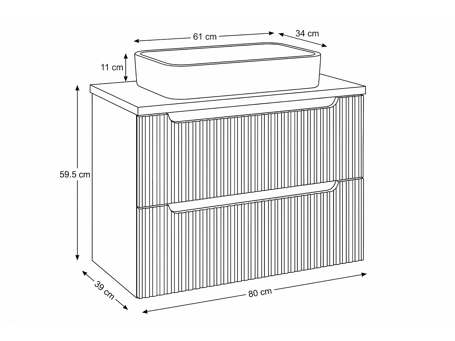 Meuble Herto avec lavabo de 80 cm et plan de travail