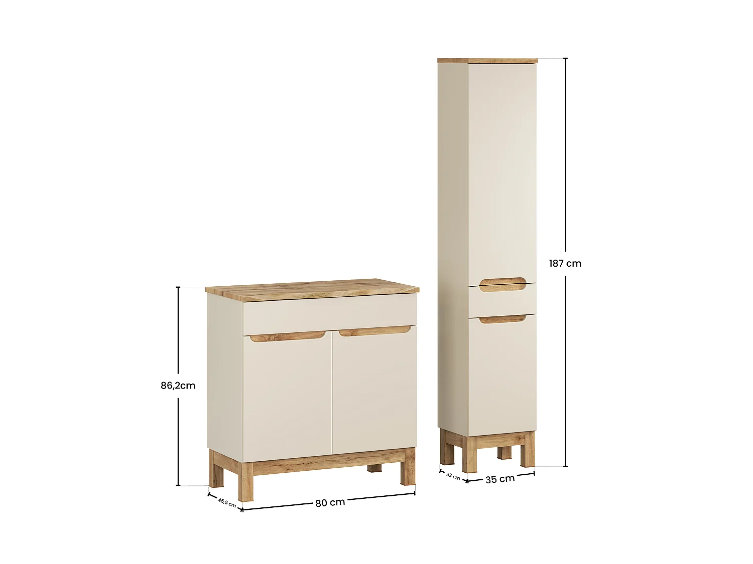 Set di mobili Bali Cashmere 80cm con piano e armadio alto