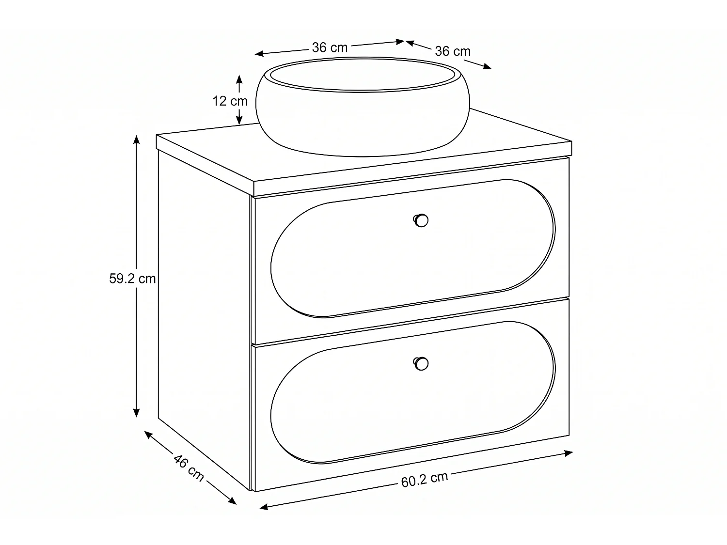 Móvel Vento com lavatório de 60 cm e tampo
