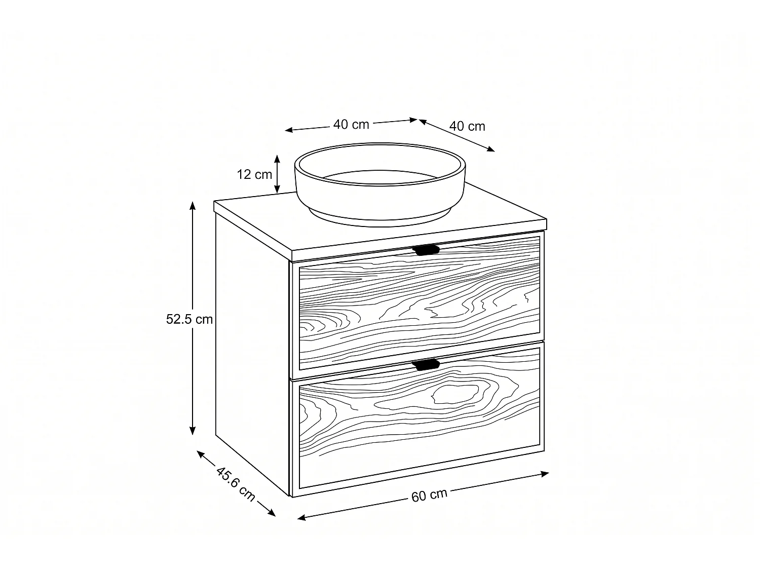 Meuble Nivaro Max avec lavabo de 60 cm et plan de travail
