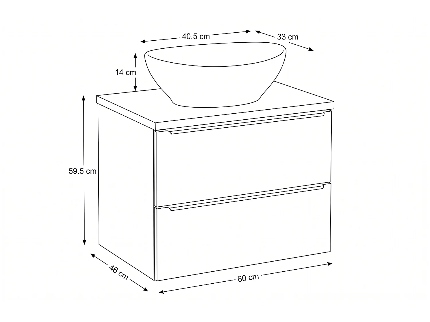Mueble Alevio con lavabo de 60 cm y encimera