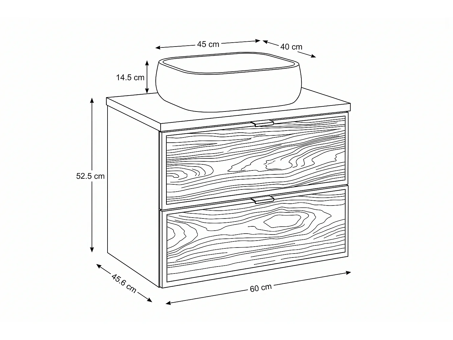 Meuble Orlan avec lavabo de 60 cm et plan de travail