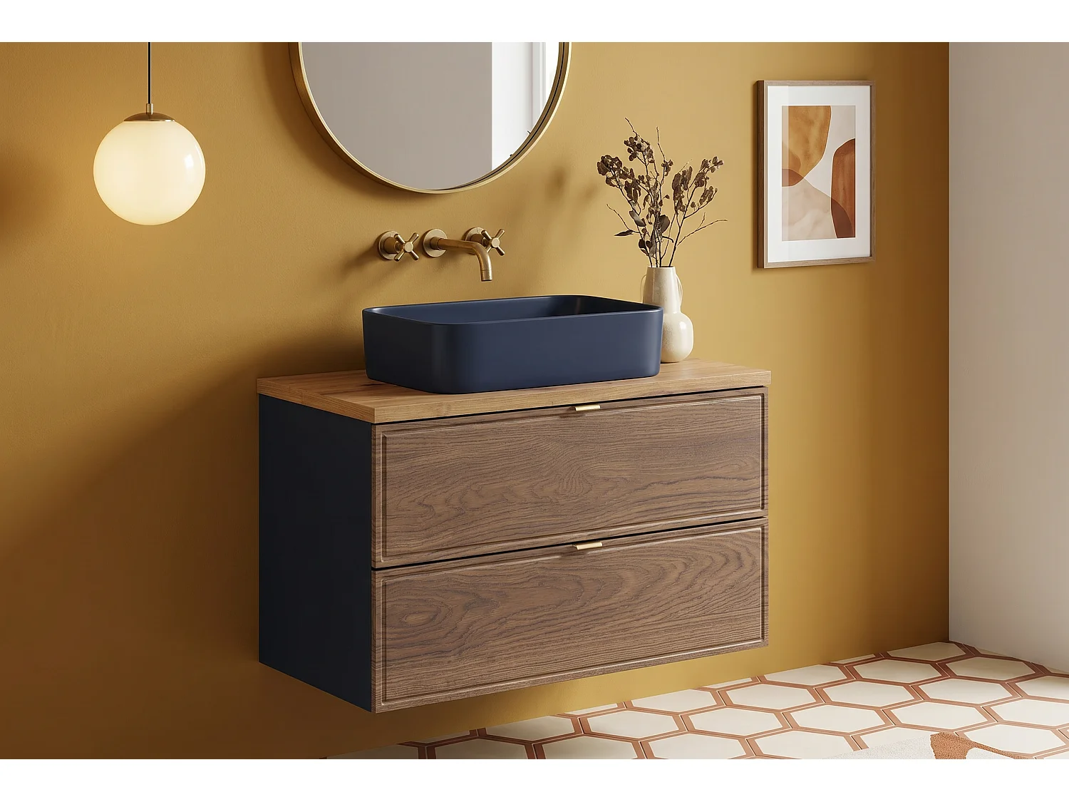 Meuble Gardo avec lavabo de 80 cm et plan de travail