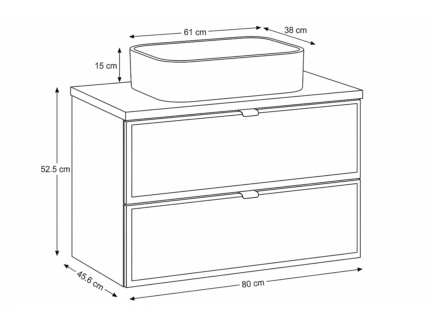 Meuble Gardo avec lavabo de 80 cm et plan de travail