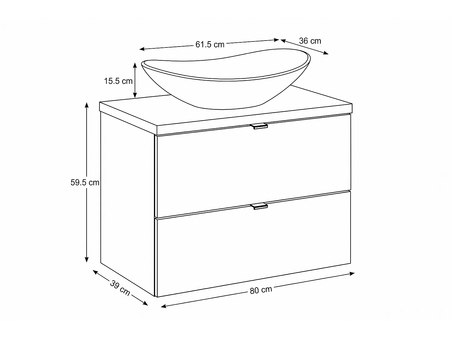 Meuble Aluston avec lavabo de 80 cm et plan de travail