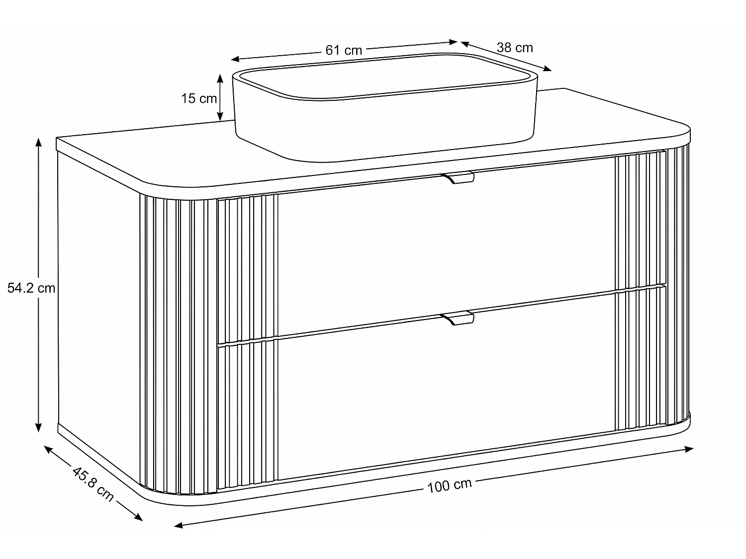 Meuble Trento avec lavabo de 100 cm et plan de travail