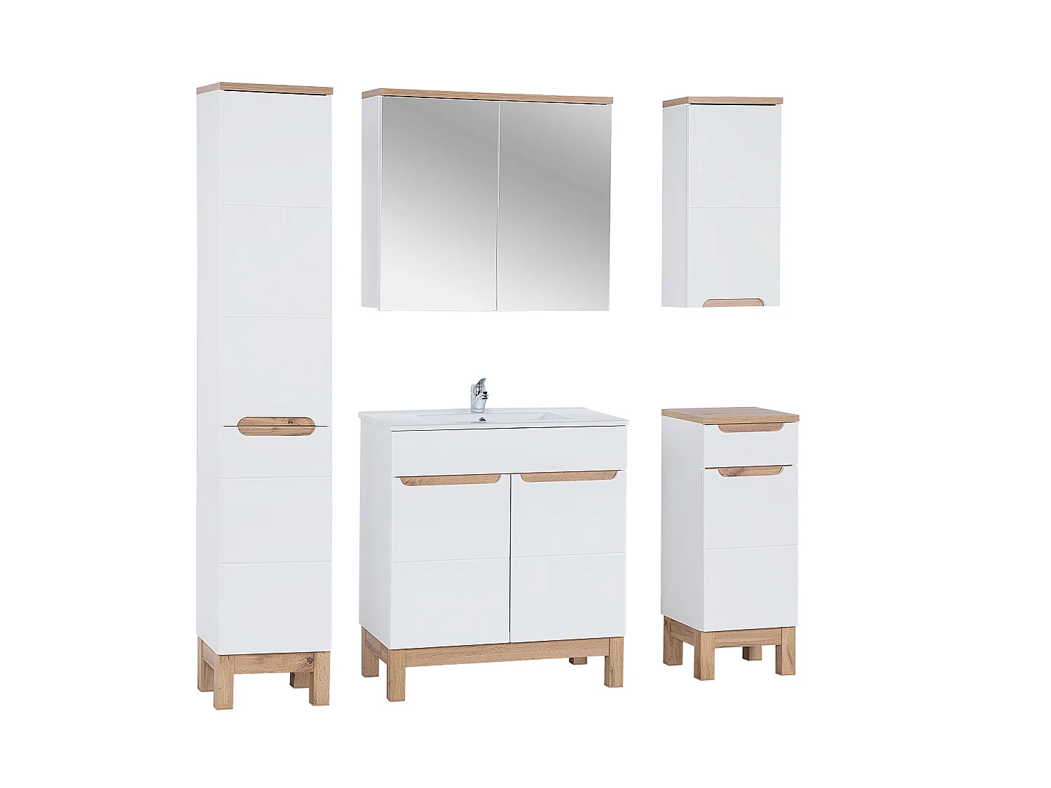 Set Bali White 80cm con lavabo, armadio alto e specchio