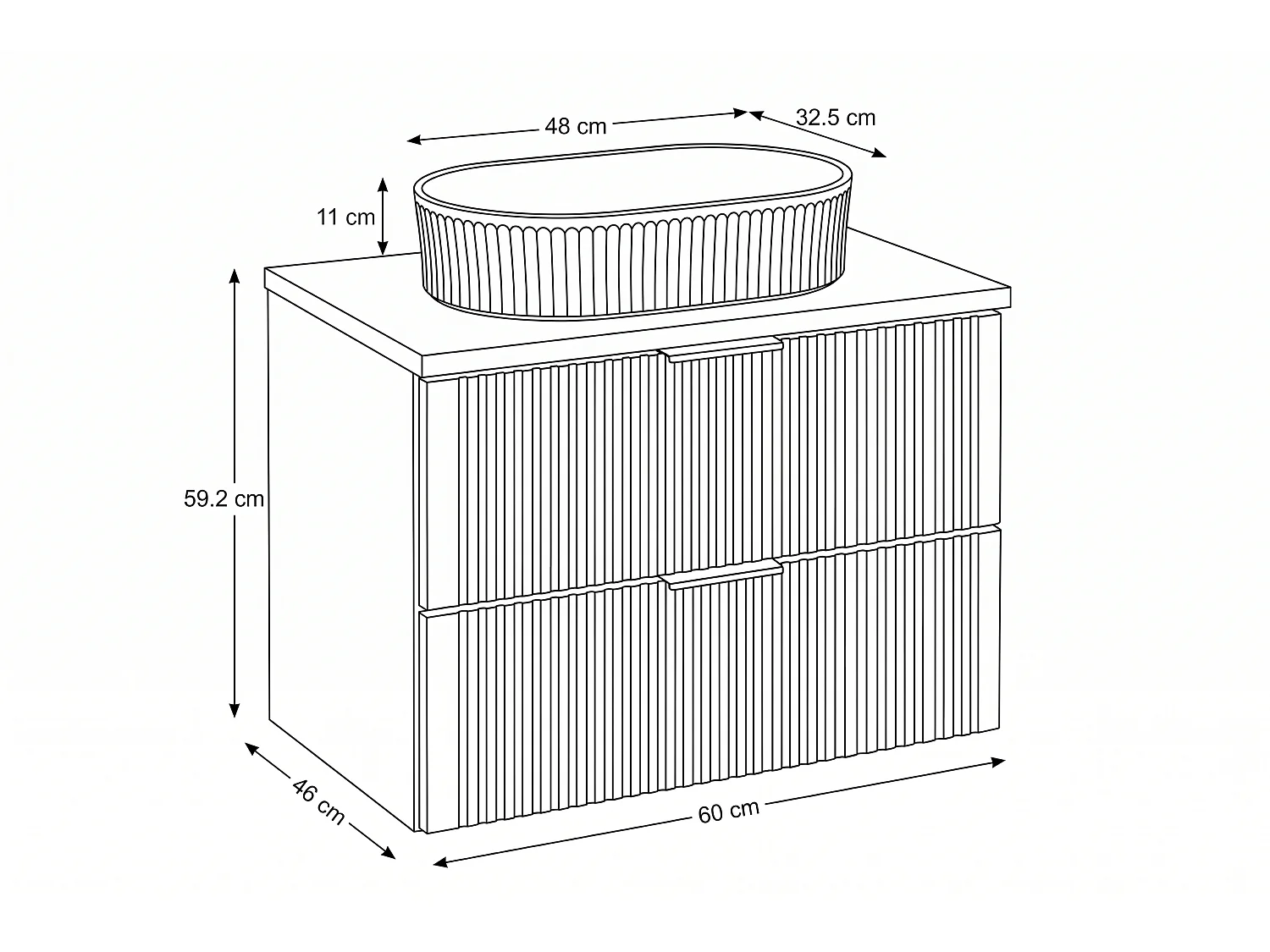 Meuble Pure avec lavabo de 60 cm et plan de travail