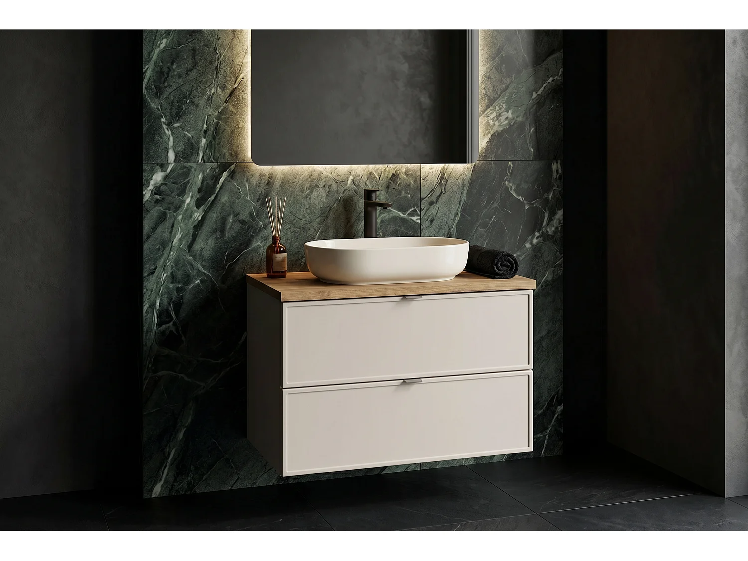 Mobile Brillo con lavabo da 80 cm e piano di lavoro