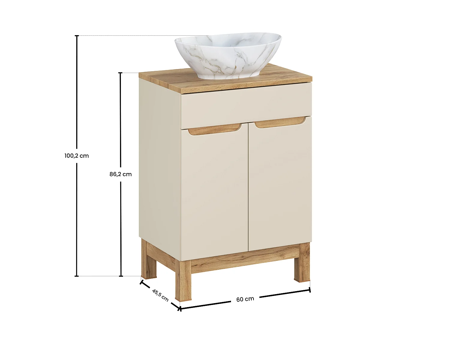 Set di mobili Bali Cashmere 60cm con piano e lavabo da appoggio Pati