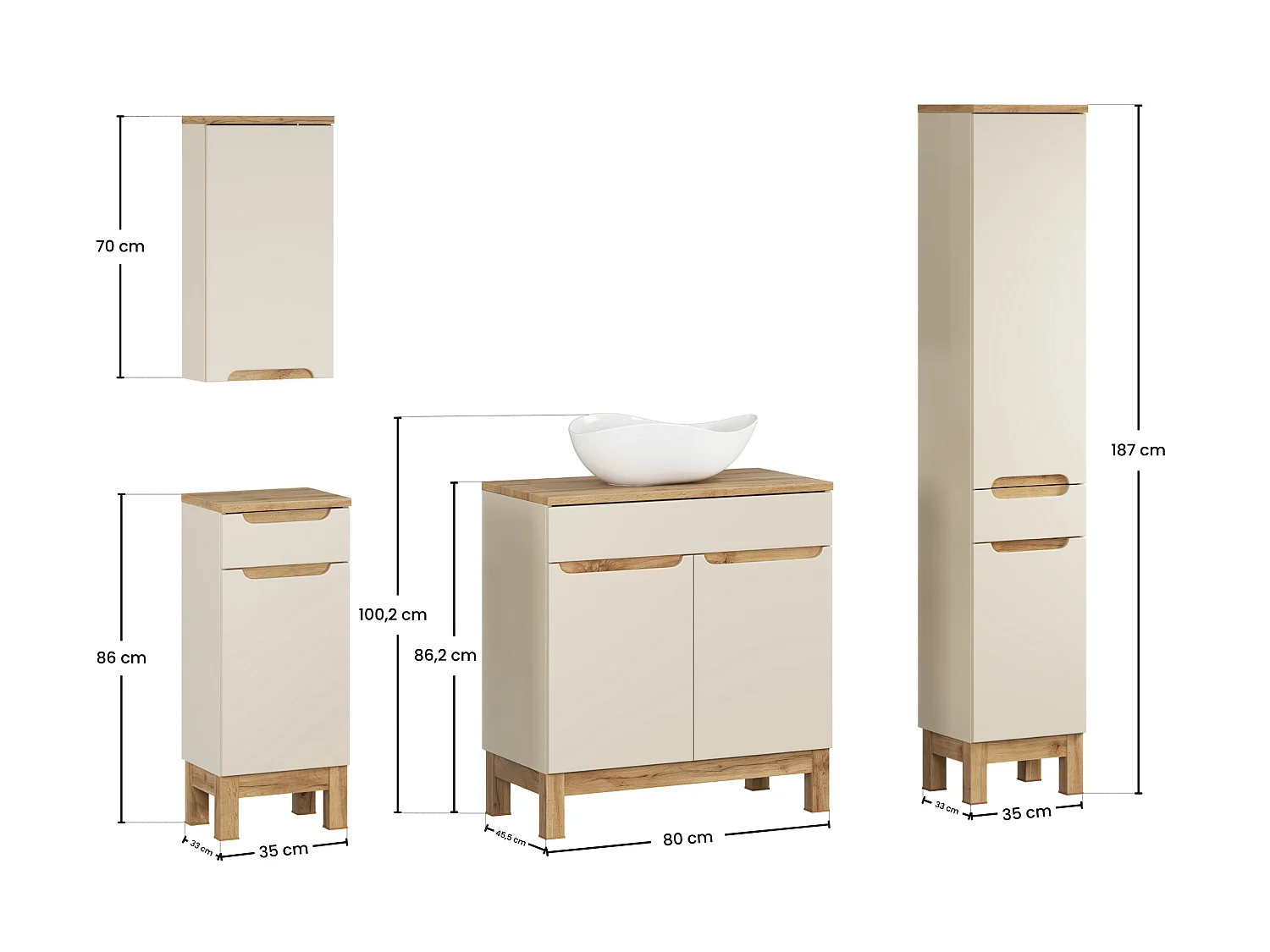 Ensemble de meubles Bali Cashmere 80cm avec plan de travail et lavabo Cloud