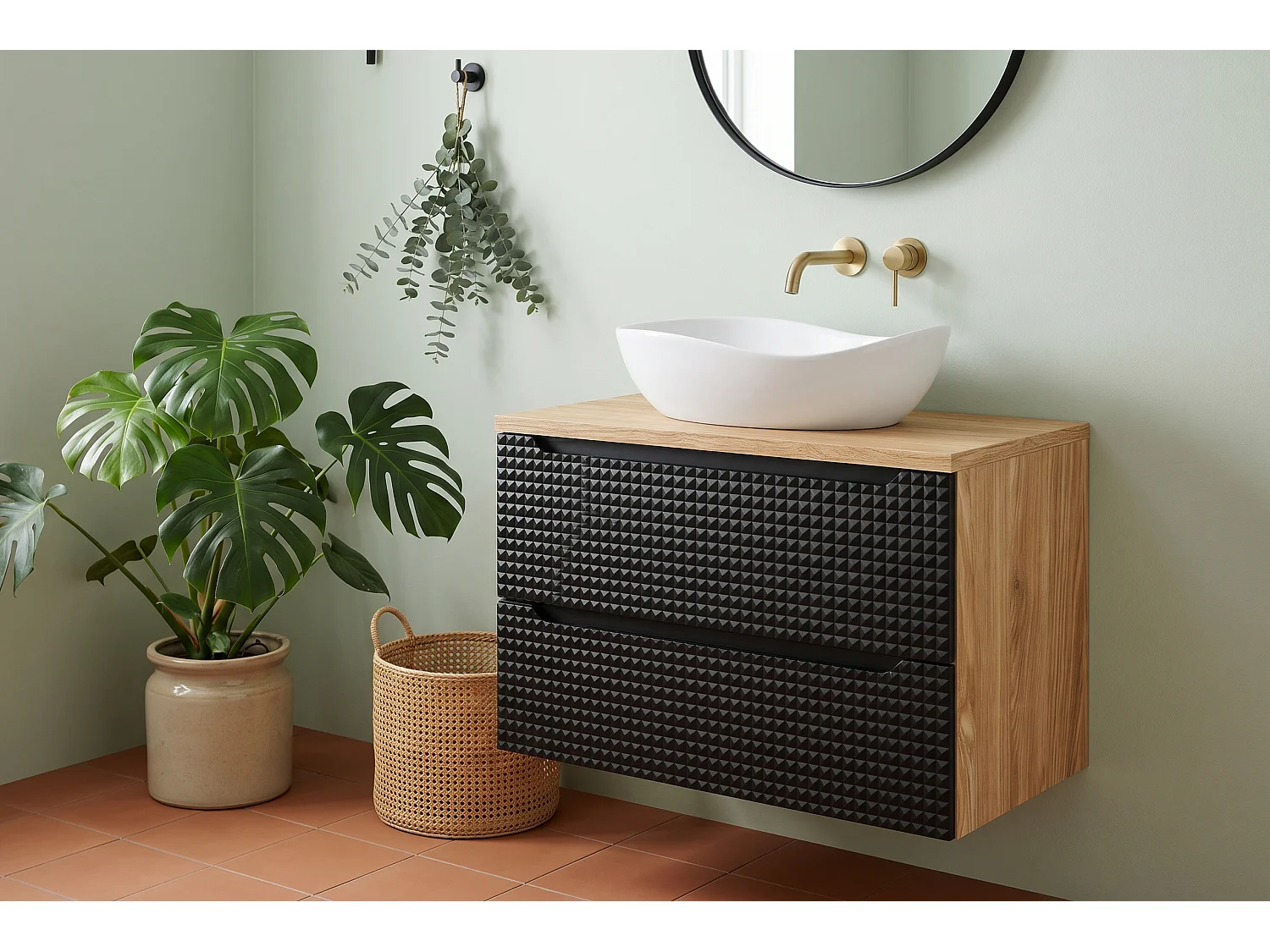 Meuble Norio avec lavabo de 80 cm et plan de travail