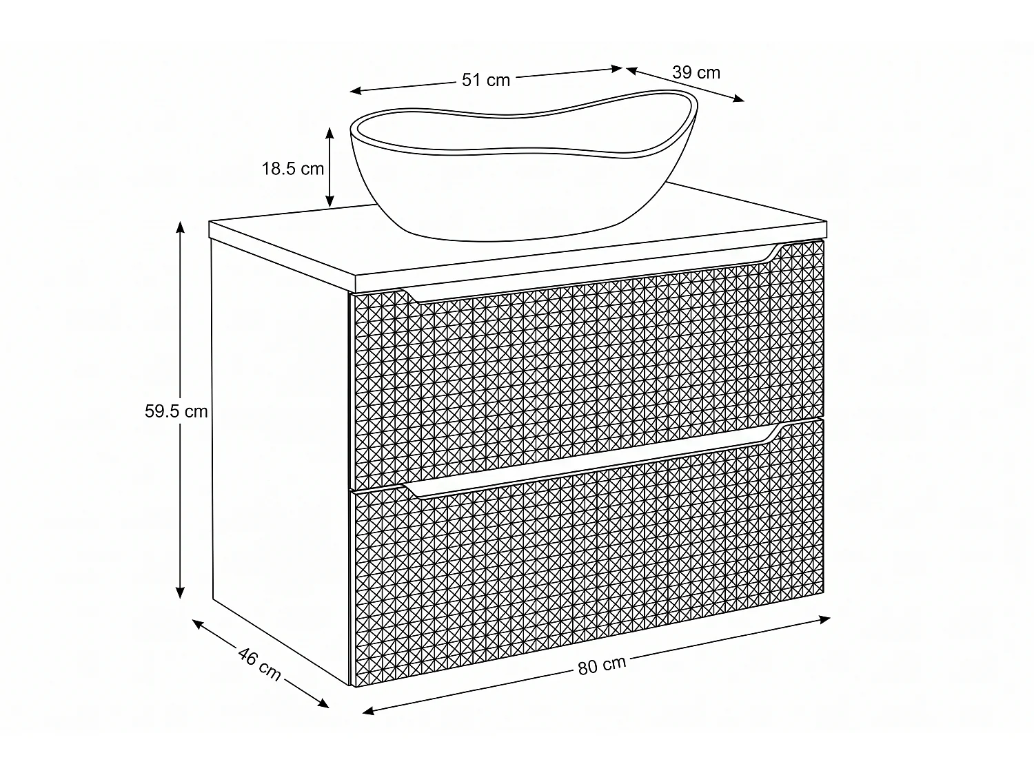 Meuble Norio avec lavabo de 80 cm et plan de travail