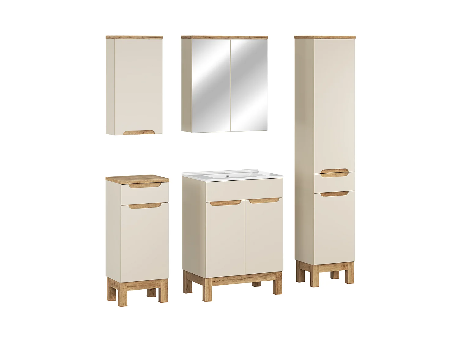 Ensemble de meubles Bali Cashmere 60cm avec lavabo de meuble Lava, armoire haute et armoire avec miroir