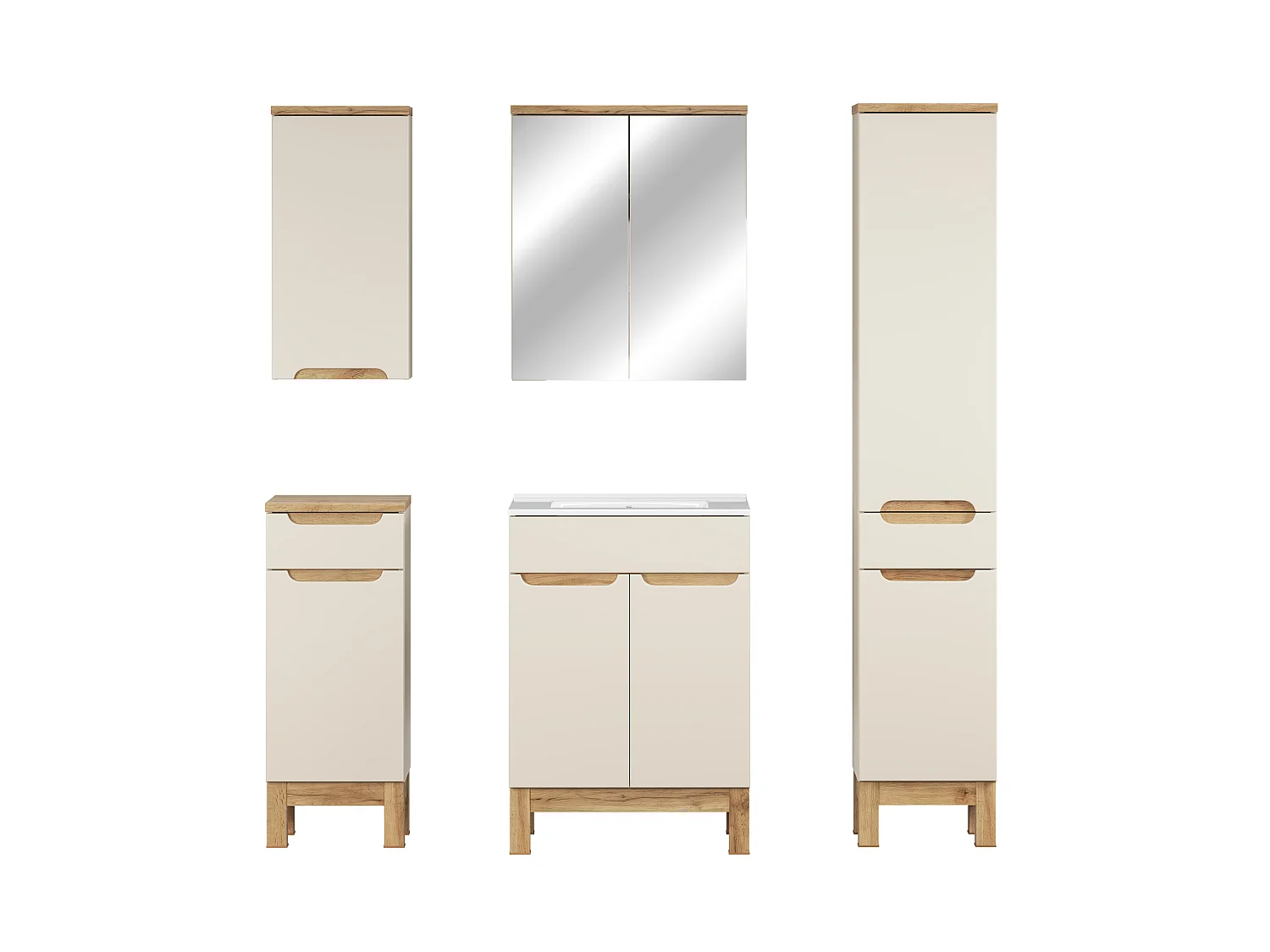 Ensemble de meubles Bali Cashmere 60cm avec lavabo de meuble Lava, armoire haute et armoire avec miroir