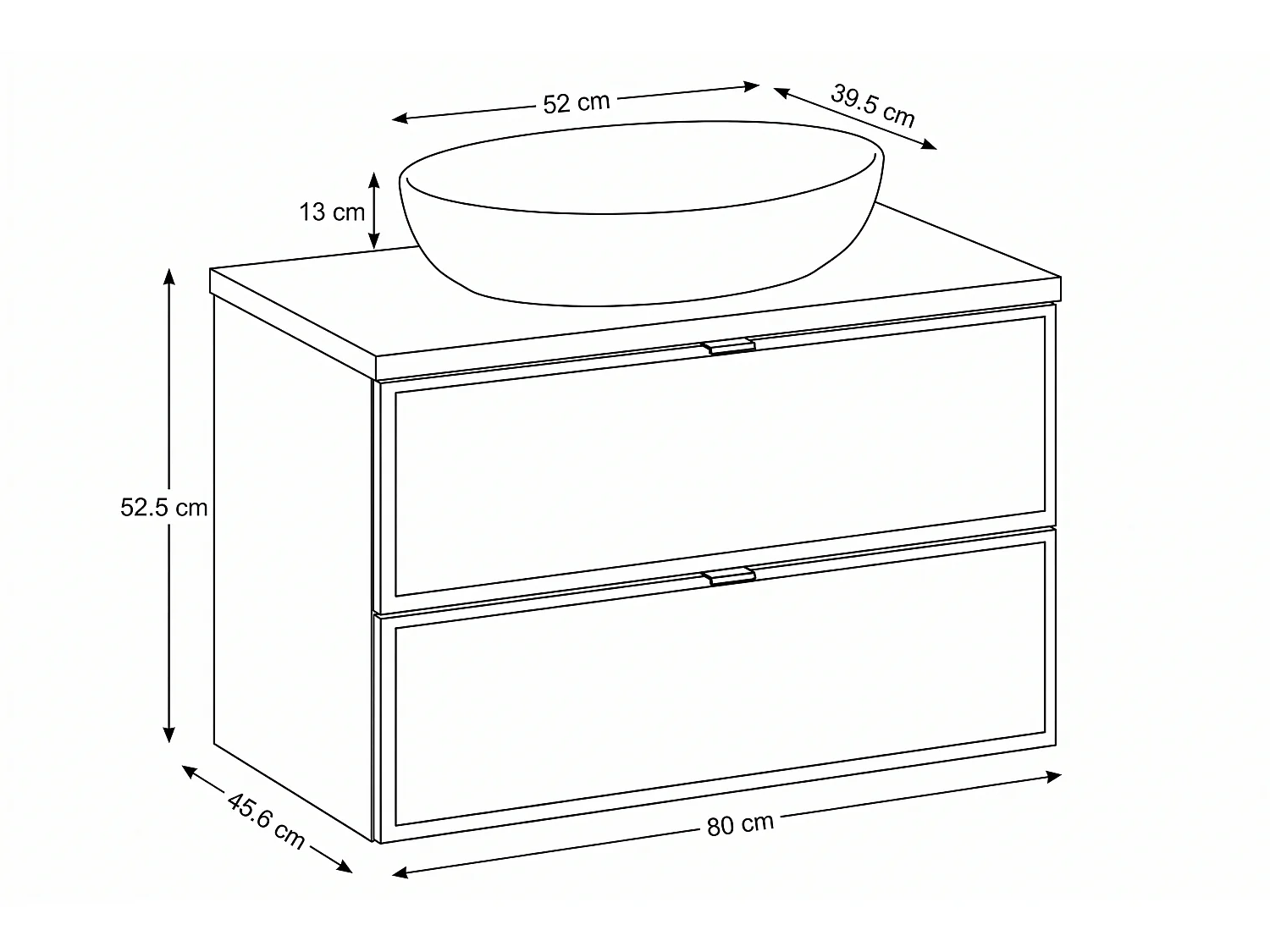 Meuble Prado avec lavabo de 80 cm et plan de travail