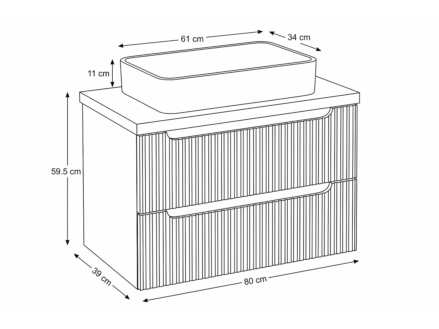 Mobile Canto con lavabo da 80 cm e piano