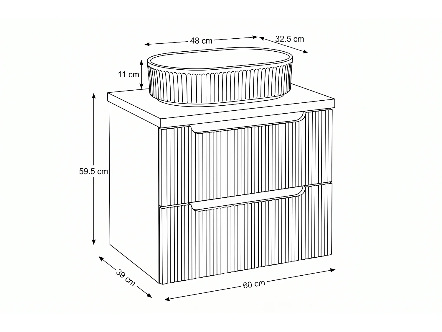 Meuble Ormino avec lavabo de 60 cm et plan de travail