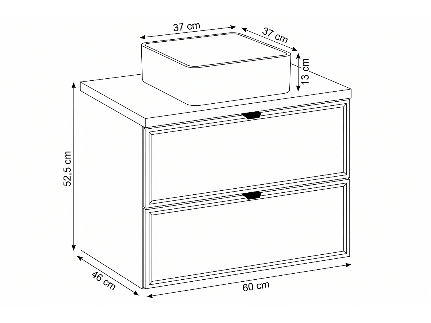 Meuble Largo avec lavabo de 60 cm et plan de travail